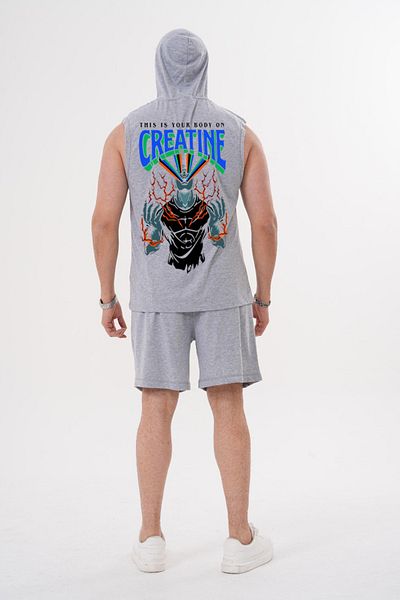 ACTIVE MODA للرجال - Creatione - قميص رياضي مطبوع - طقم شورت مكون من قطعتين مقاس كبير من القطن
