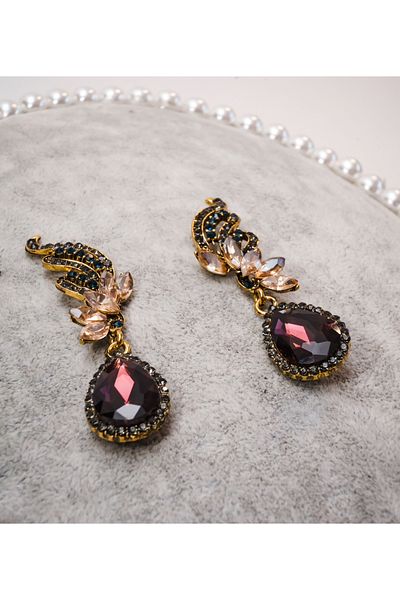 CHARM Cercei Statement cu Piatra Burgundy și Cristale