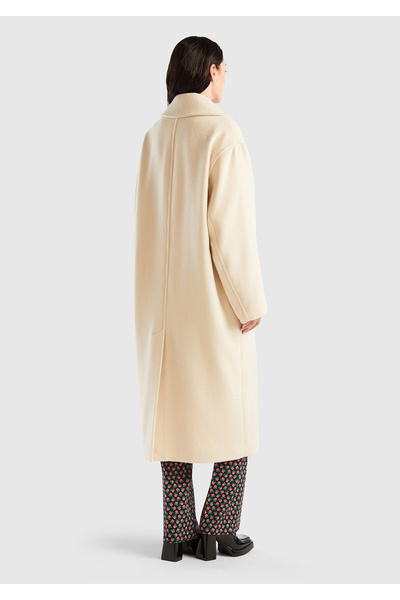 United Colors of Benetton Kadın Bej Yakası Çiçek Desenli Palto