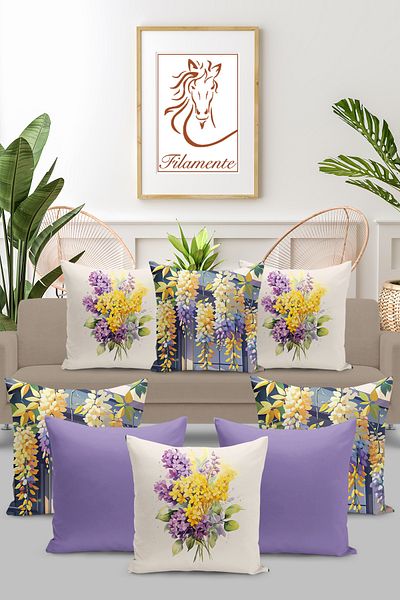 Filamente 8-Piece Double-Sided Digital Printing Throw Pillow Cover with Floral Pattern