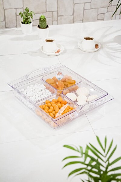 EWs طبق إفطار وعرض من الأكريليك الشفاف مكون من 4 قطع بغطاء واحد