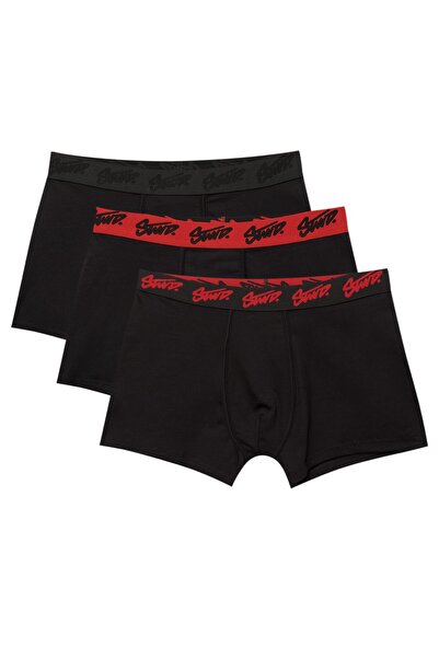 Pull & Bear 3'lü siyah STWD logolu boxer paketi