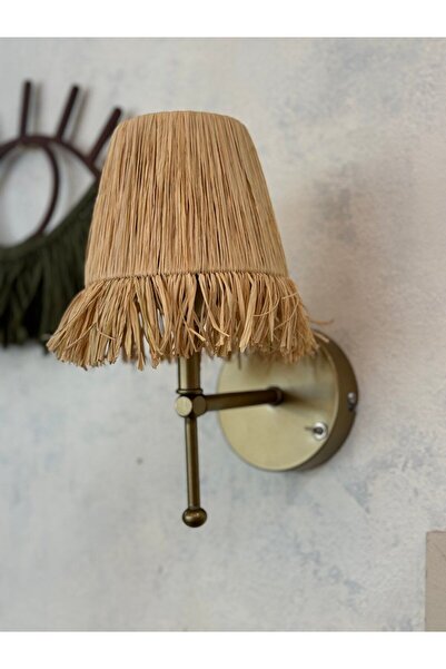 Maison Avf Bohem Hasır Rafya Saçaklı El Yapımı Eskitme Gold Kablosuz Pilli Ledli Aplik