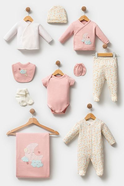Bebitof Cute Moon and Cloud Patterned 10 Piece Boxed Newborn Bebitof Hospital Release Bodysuit Set