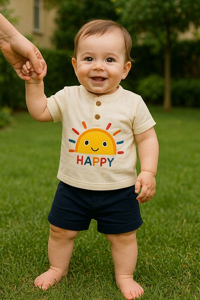 TRENDİMİZBİR Sun Printed Button Detailed Unisex Baby Shorts Summer Set – Navy Blue