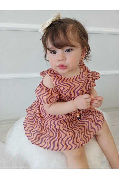 BECOL BABY OMZU AÇIK ÇİZGİ DETAYLI İNCE YAZLIK KIZ BEBEK ELBİSE