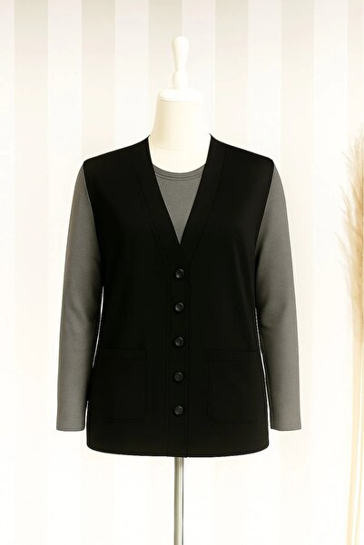 FATELLA Kadın Anne İnce Siyah Penye Yelek Anneler Günü