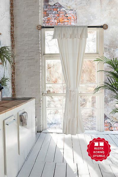 cotton maison Vintage Μονό Φτερό Κρεμ Χρώμα Φυσικό Frill Κουρτίνα
