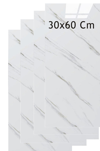 Bien Home Yeni 30x60CM Beyaz Mermer Desen Görünümlü PVC Kendinden Yapışkanlı Duvar Paneli ** 4 Adet