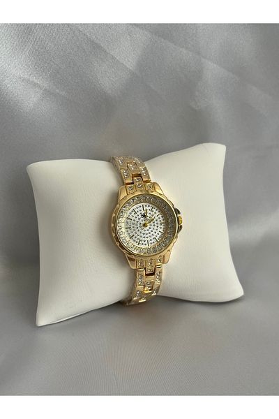 QUARTZ Stoned Cord Stone Dial Stylish Gold Women's Watch