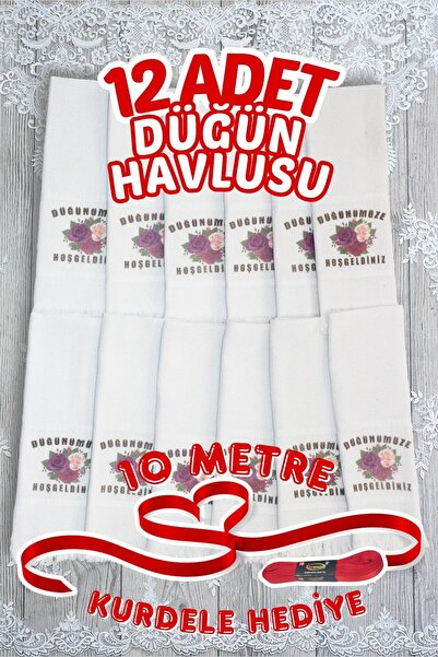 Comfort Home 12 Adet Saçaklı Düğün Havlusu Kurdele Hediyeli Desenli Konvoy Ha...
