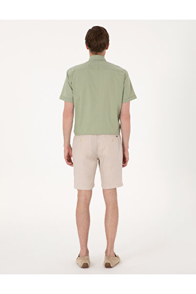 Pierre Cardin Bej Slim Fit %100 Keten Beli Lastikli Bağcıklı Dokuma Şort 50301780-VR011