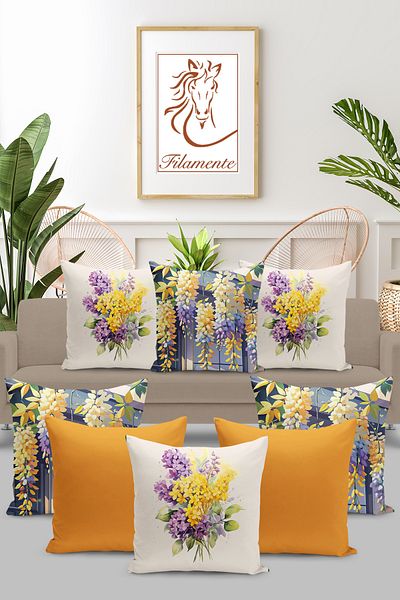 Filamente 8-Piece Double-Sided Digital Printing Throw Pillow Cover with Floral Pattern