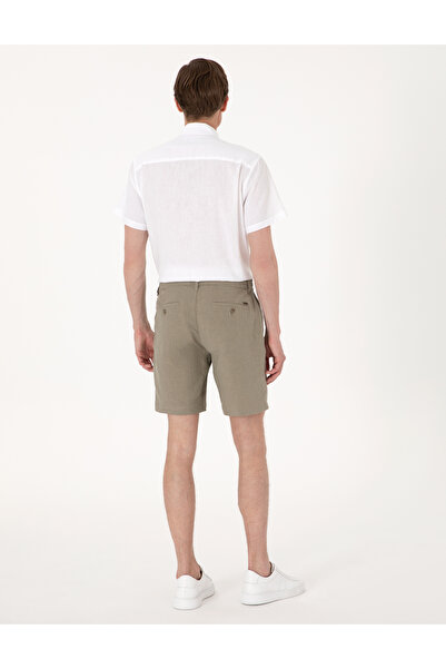 Pierre Cardin Haki Slim Fit %100 Keten Beli Lastikli Bağcıklı Dokuma Şort 50301780-VR027