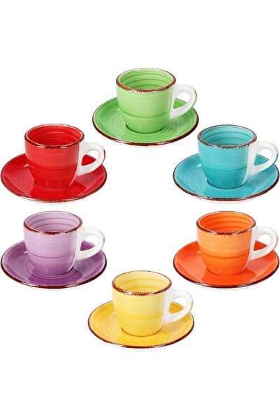 Tavola Espresso cups and plates coffee set of 6 + 6 mugs with plates 90 ml COLORS
