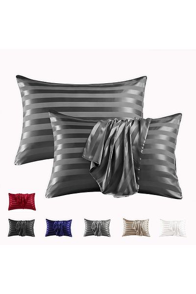 COOYA Imitation silk envelope pillowcase,polyester fabric,skin-friendly and soft,102*51cm,gray stripes