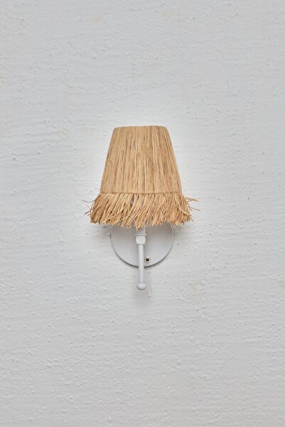 Maison Avf Bohem Hasır Rafya Saçaklı El Yapımı Beyaz Kablosuz Pilli Ledli Aplik