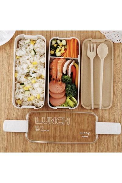 SMARTECH Food lunch box, Spoon and Fork Included, 750 ml, Beige, Made from Eco-Friendly Material