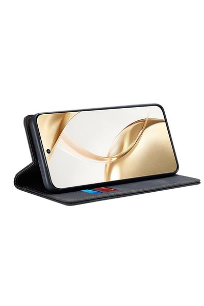 SKYDDAR INNOVATION Husă pentru Honor 200, portofel moale, tip carte, piele ecologică premium, neagră, set de autocolante