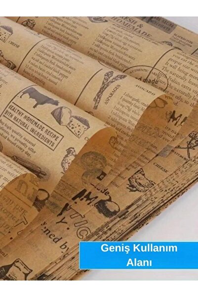 Genel Markalar Kendinden Desenli Yağlı Sunum Kağıdı | Gazete Desenli Sunum Kağıdı | 50 Adet Yağlı Kağıt