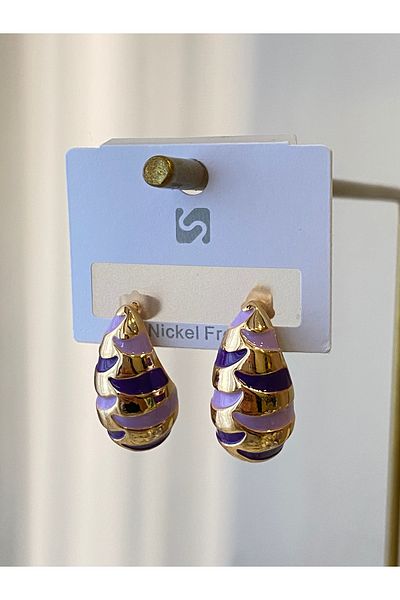 Çelik Zra Model Purple Bottega Steel Earrings