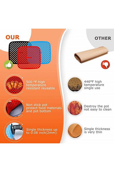 Yizemay Set of 2 Yizemay air fryer pads, silicone, red/black, 19/21.6 cm