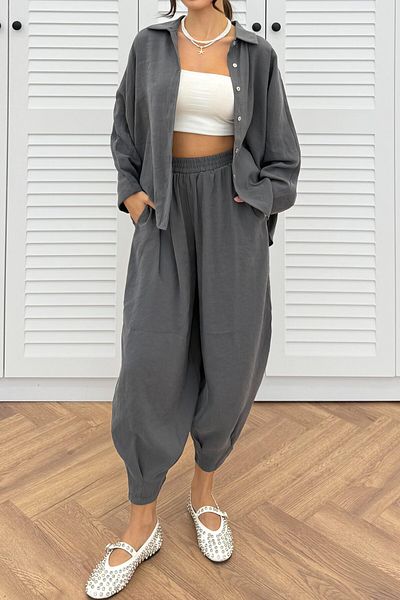 Suzi Women's Anthracite Oversize Shirt Shalwar Pants Trousers Suit 50957