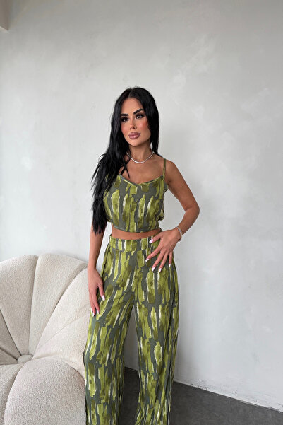 LİLA İSTANBUL Double Suit Viscose Fabric Patterned Summer Dress with Strap