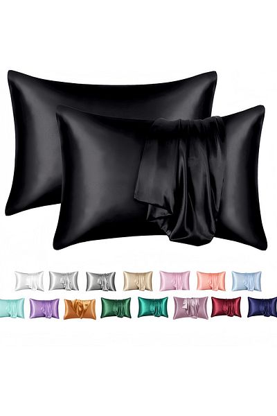 COOYA Imitation silk envelope pillowcase, polyester fabric, skin-friendly and soft, 102*51cm, black