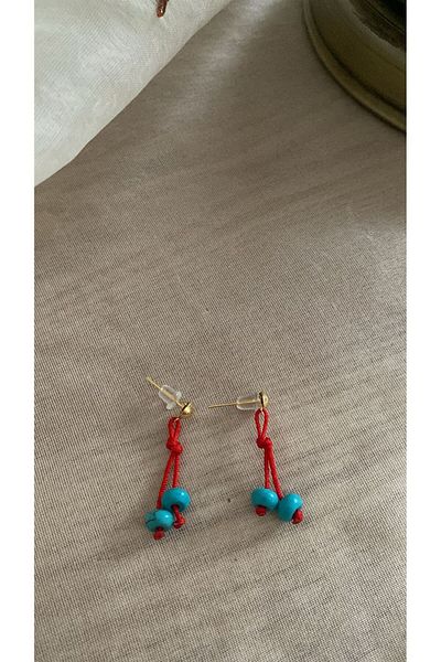 BAE ATOLYE Turquoise Beaded Red Rope Earrings