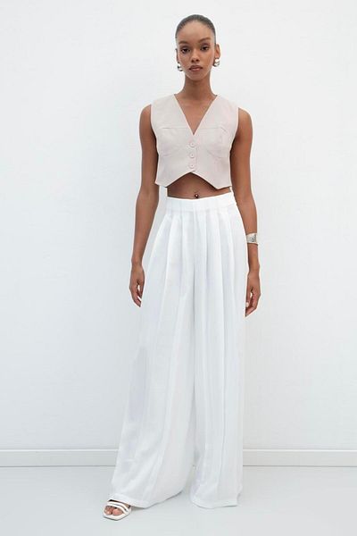 Ladies&Gentlemen Pleated White Loose Trousers