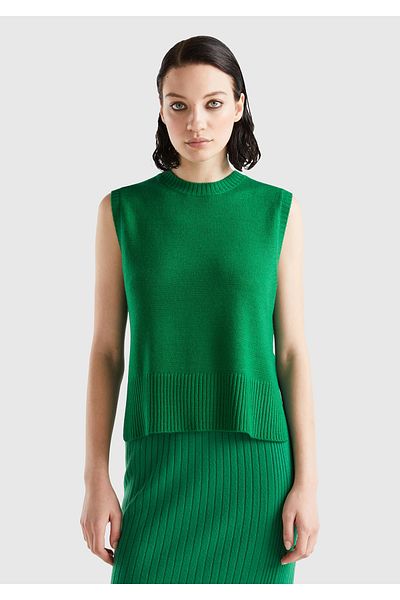 United Colors of Benetton Green Wool Blended - Long Back Women's Sweater
