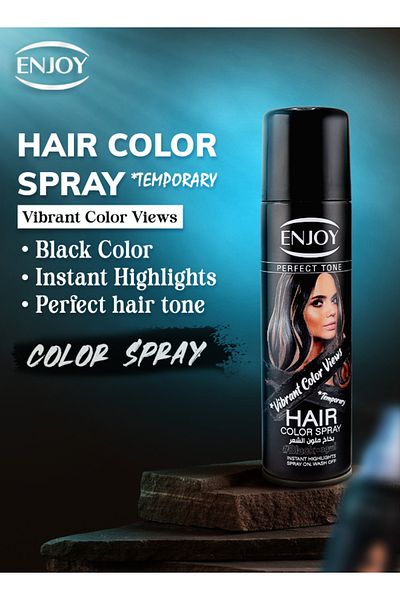 Enjoy Black Hair Color Spray 150ml – Instant, Quick-Dry, Washable, Long-Lasting for All Hair Types