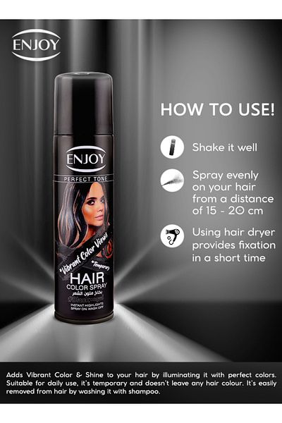 Enjoy Black Hair Color Spray 150ml – Instant, Quick-Dry, Washable, Long-Lasting for All Hair Types