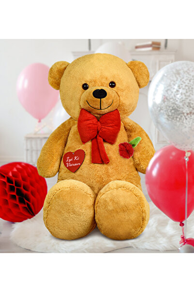 Özgüner Oyuncak 130 cm Güllü Kalpli Papyonlu Büyük Ayıcık %100 Yerli