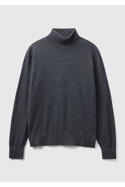 United Colors of Benetton Ανδρικό γκρι Extra Fine Merino - Πουλόβερ με γιακά