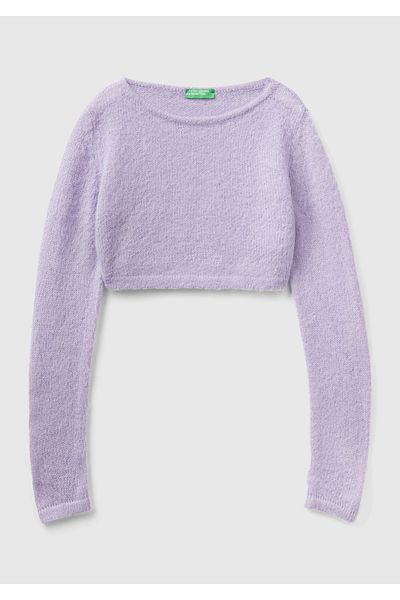 United Colors of Benetton Pulover Crop pentru femei în amestec liliac Moher