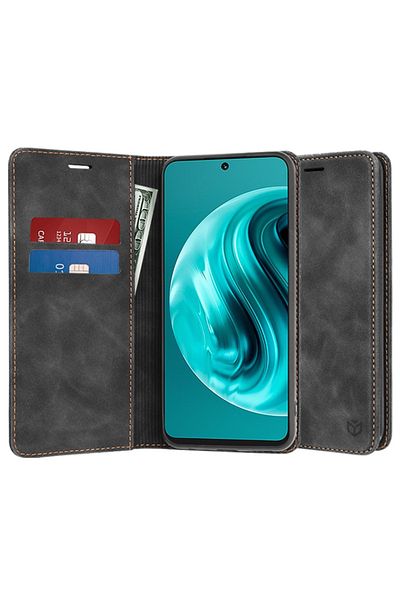 SKYDDAR INNOVATION Husă pentru Huawei nova 12i / nova 13i, portofel moale, piele ecologică premium tip card, neagră, set autocolante