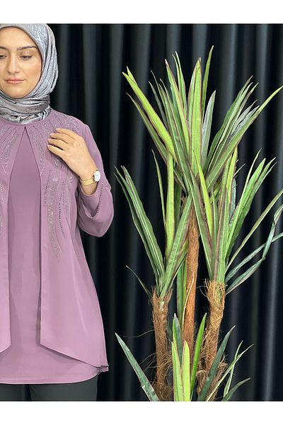 Butik büyük beden Chiffon Tunic with Stones on the Front