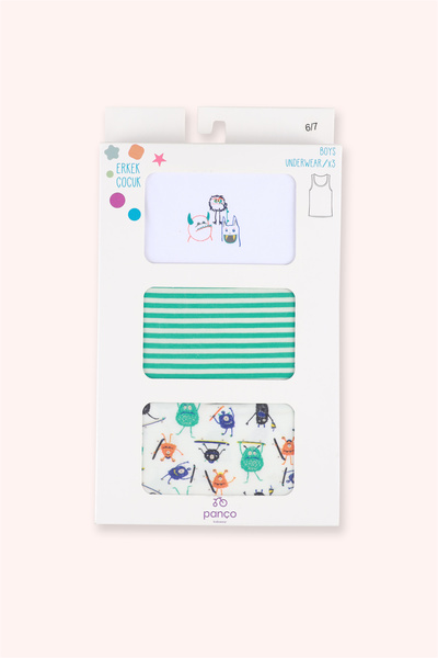 Panço Erkek Çocuk Canavar Figürlü Yeşil 3'lü Atlet Seti