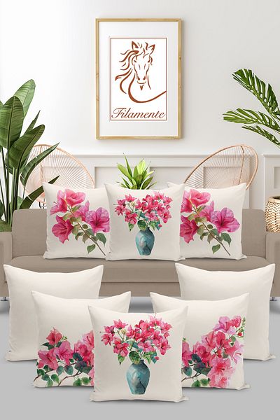 Filamente 8-Piece Double-Sided Digital Printing Throw Pillow Cover with Floral Pattern