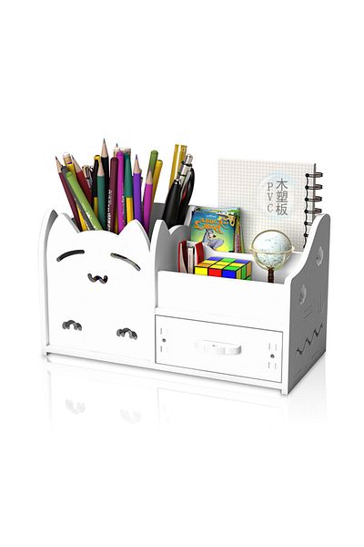 KidLe Office Stationery Box Pen Organizer with Drawer, DIY Pencil Holder Desk Tidy Office