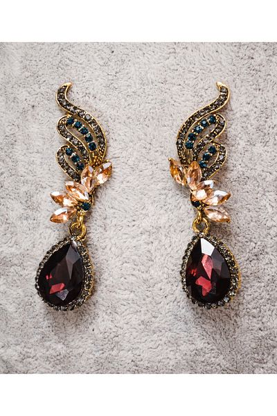 CHARM Cercei Statement cu Piatra Burgundy și Cristale
