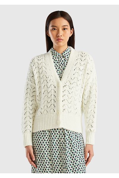 United Colors of Benetton Cardigan alb ajurat pentru femei