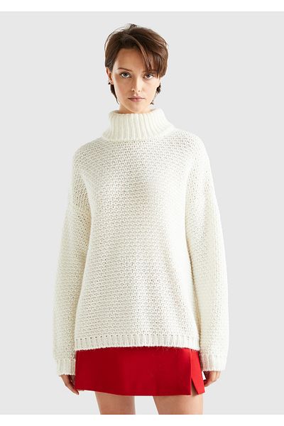 United Colors of Benetton Pulover de damă cu guler alb din lână de alpaca