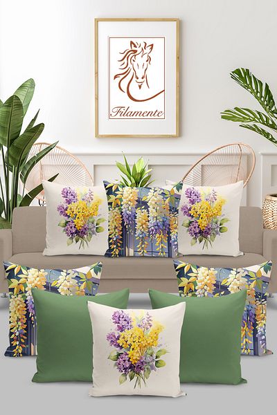 Filamente 8-Piece Double-Sided Digital Printing Throw Pillow Cover with Floral Pattern