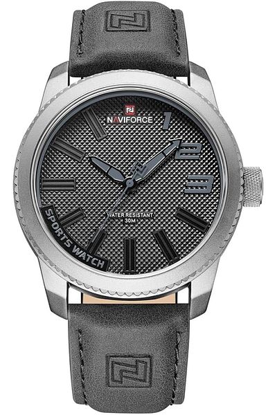 Naviforce Wrist Watch For Men For Dream With Black Dial Leather Belt with Gray Color
