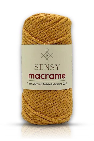 SENSY Bumbac premium cu 3 răsuciri, taranan, macrame, frânghie de macrame, hobby, muștar cu trei răsuciri