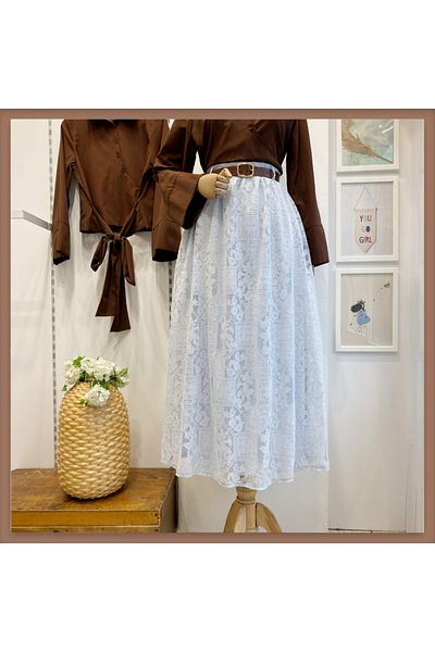 Faya Boutique Fusta Douze Ice Blue din dantelă cu centură