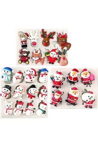 Qpout Set of 3 Qpout Christmas fondant molds, silicone, white, 7 x 10 cm / 8.2 x 7 cm